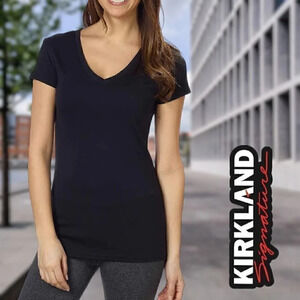 Kirkland Signature | Cotton V-Neck T-Shirts | Black | NWT